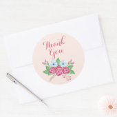 Boho Watercolor Floral Blume Bouquet, "Danke Runder Aufkleber (Umschlag)