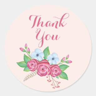 Boho Watercolor Floral Blume Bouquet, "Danke Runder Aufkleber