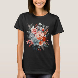 Boho Watercolor Floral Bouquet in Coral & Dusty | T-Shirt