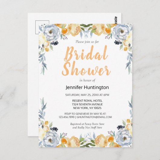 Boho Watercolor Floral Brautparty Postkarte (Vorne/Hinten)