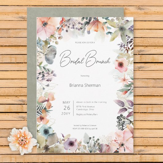 Boho Watercolor Floral Bridal Brunch Einladung