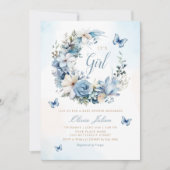 Boho Watercolor Floral Butterfly Girl Babydusche Einladung (Vorderseite)
