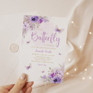 Boho Watercolor Floral Butterfly Girl Babydusche Einladung