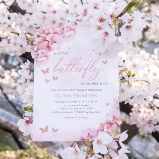 Boho Watercolor Floral Butterfly Girl Babydusche Einladung