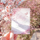 Boho Watercolor Floral Butterfly Girl Babydusche Einladung