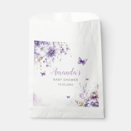 Boho Watercolor Floral Butterfly Girl Babydusche Geschenktütchen (Vorderseite)