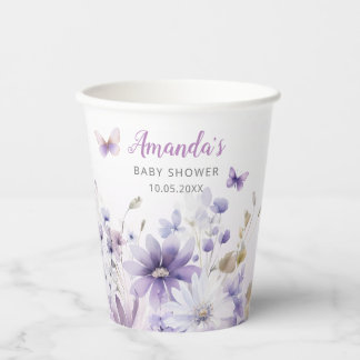 Boho Watercolor Floral Butterfly Girl Babydusche Pappbecher