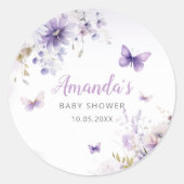 Boho Watercolor Floral Butterfly Girl Babydusche Runder Aufkleber (Vorderseite)