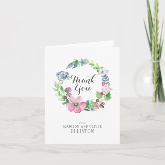 Boho Watercolor Floral & Butterfly | Vielen Dank Dankeskarte (Vorderseite)