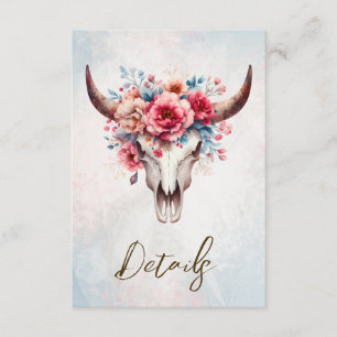Boho Watercolor Floral Cow Skull Wedding QR Code Begleitkarte