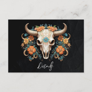 Boho Watercolor Floral Cow Skull Wedding QR Code Begleitkarte