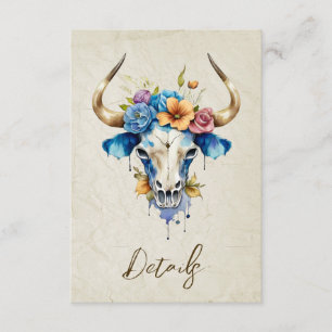 Boho Watercolor Floral Cow Skull Wedding QR Code Begleitkarte
