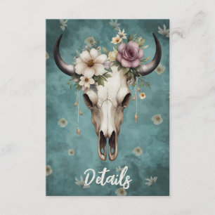 Boho Watercolor Floral Cow Skull Wedding QR Code Begleitkarte