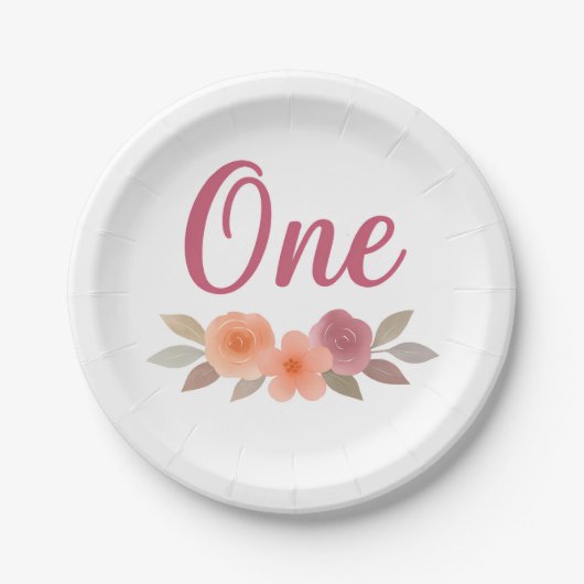 Boho Watercolor Floral First Birthday Pappteller (Vorderseite)