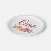 Boho Watercolor Floral First Birthday Pappteller (Schrägansicht)