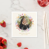 Boho Watercolor Floral Foto Abschluss Serviette (Beispiel)