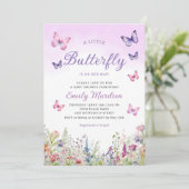 Boho Watercolor Floral Girl Butterfly Babydusche Einladung (Stehend Vorderseite)