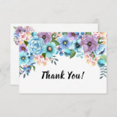 Boho Watercolor Floral Lilac & Aquamarin Personali Dankeskarte (Vorne/Hinten)
