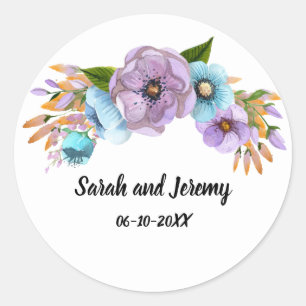 Boho Watercolor Floral Lilac & Aquamarin Personali Runder Aufkleber