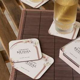 Boho Watercolor Floral Modern Arch Brautparty Rechteckiger Pappuntersetzer