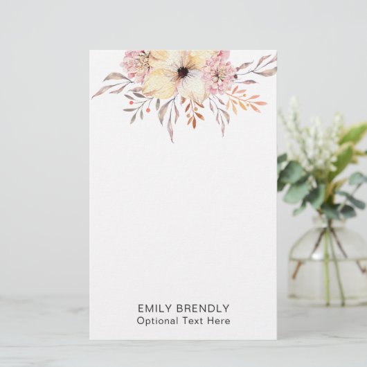 Boho Watercolor Floral Monogram Name Briefpapier (Stehend Vorderseite)