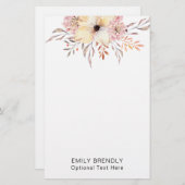 Boho Watercolor Floral Monogram Name Briefpapier (Vorne/Hinten)