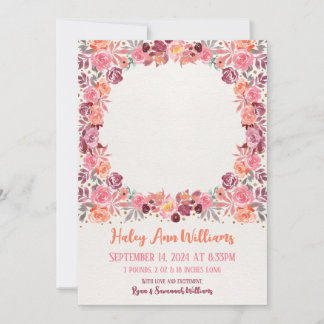 Boho Watercolor Floral Neugeborenes Baby Girl Foto Ankündigung