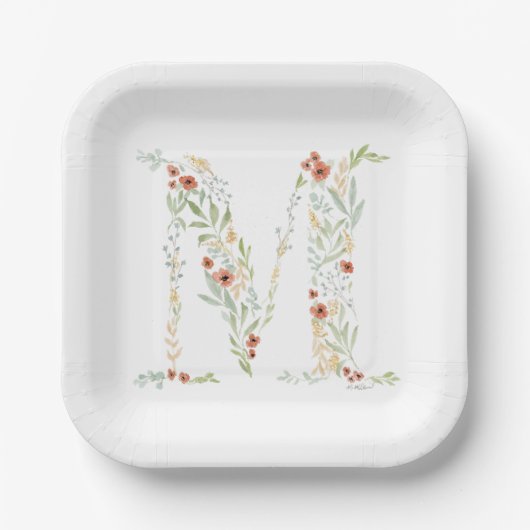 Boho Watercolor Floral Pappteller (Vorderseite)
