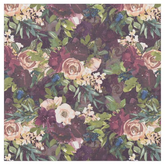 Boho Watercolor Floral Pattern - Burgund Stoff (Nahaufnahme)