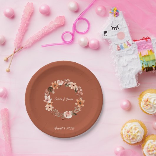 Boho Watercolor Floral Personalisiert Pappteller (Party)