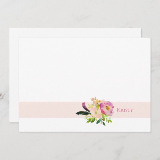 Boho Watercolor Floral Pink Personalisiert Mitteilungskarte (Vorne/Hinten)