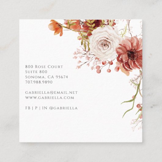 Boho Watercolor Floral Quadratische Visitenkarte (Rückseite)