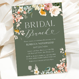 Boho Watercolor Floral Sage Green Bridal Brunch Einladung