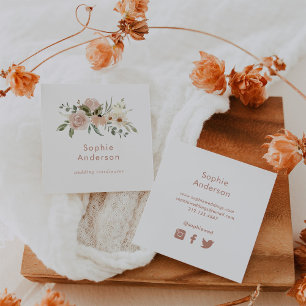 Boho Watercolor Floral   Social Media Icons Quadratische Visitenkarte