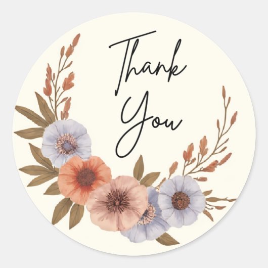 Boho Watercolor Floral Vielen Dank Sticker - Elega (Vorderseite)