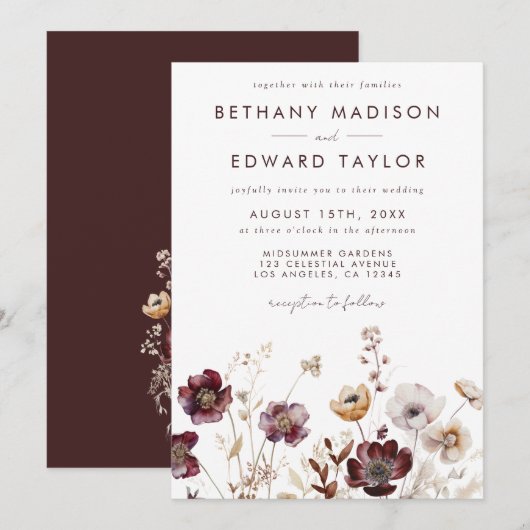 Boho Watercolor Floral Wedding Einladung (Vorne/Hinten)