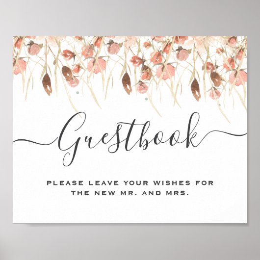 Boho Watercolor Floral Wedding Gästebuchunterschri Poster (Vorne)