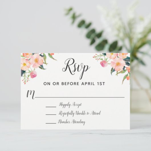 Boho Watercolor Floral Wedding RSVP (Stehend Vorderseite)