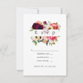 Boho Watercolor Floral Wedding RSVP Karte