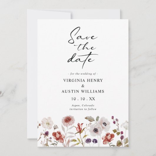 Boho Watercolor Floral Wedding Save The Date (Vorderseite)
