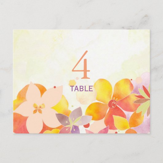 Boho Watercolor Floral Wedding Tischnummer Card (Vorderseite)