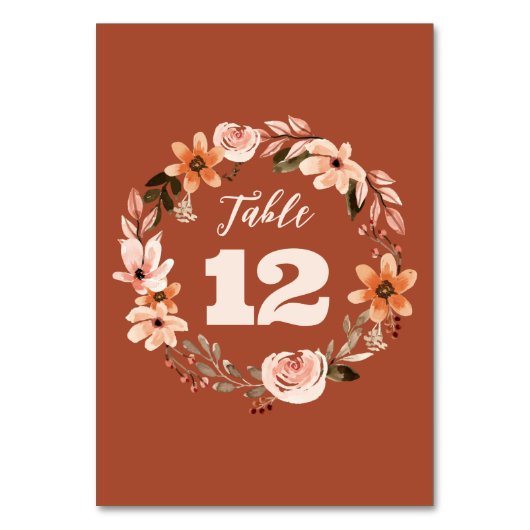 Boho Watercolor Floral Wedding Tischnummern (Vorderseite)