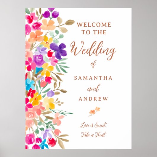 Boho Watercolor Floral Wedding Willkommen Poster (Vorne)