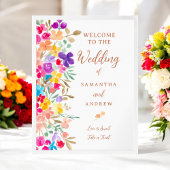 Boho Watercolor Floral Wedding Willkommen Poster