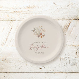 Boho Watercolor Floral Wildblume Babydusche Pappteller