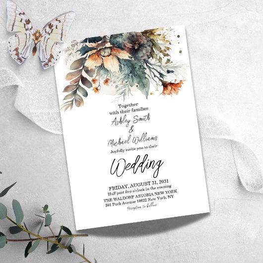Boho Watercolor Floral Wildblume Wedding Einladung