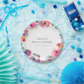 Boho Watercolor Floral Wreath Brautparty Pappteller (Party)