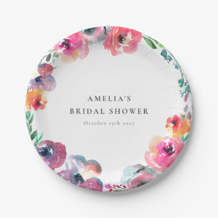 Boho Watercolor Floral Wreath Brautparty Pappteller