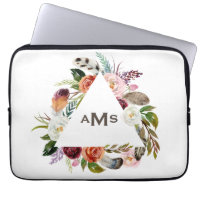 Boho Watercolor Florals Triangle Frame Monogram