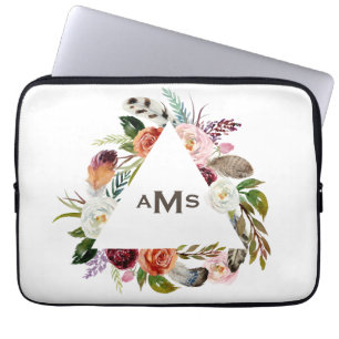 Boho Watercolor Florals Triangle Frame Monogram Laptopschutzhülle